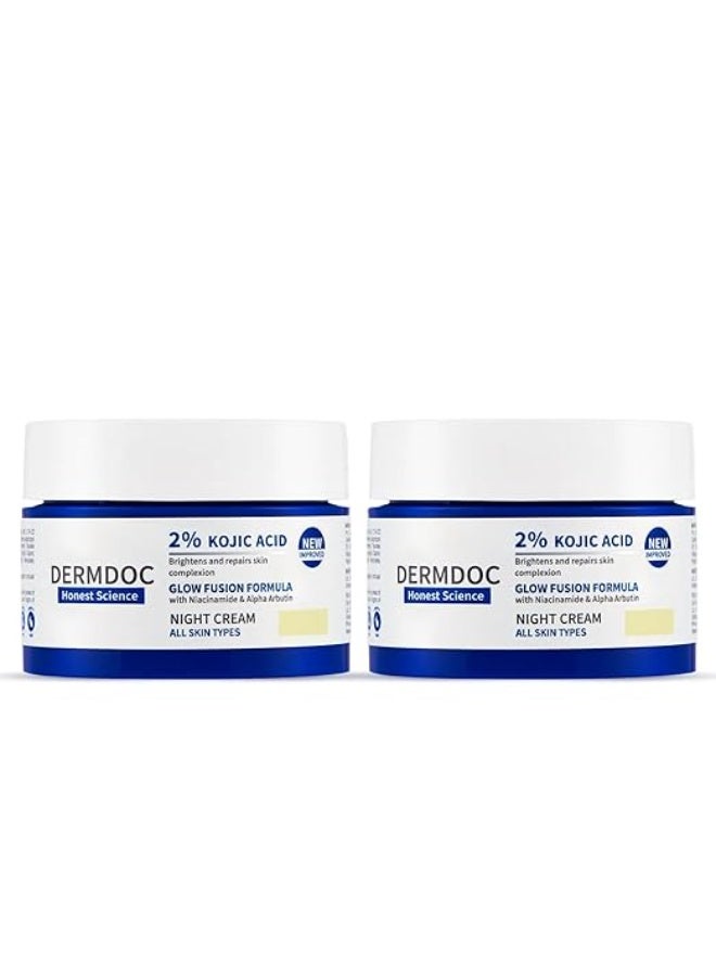 DERMDOC Combo Kit of 2% Kojic Acid Glow Fusion Formula Night Cream (50 gm) | Pack of 2 | Skin Brightening Face Cream I Night Cream I Kojic Acid Brightening Cream I Glowing Skin | With Niacinamide & Alpha Arbutin for Skin Brightening - Image 1
